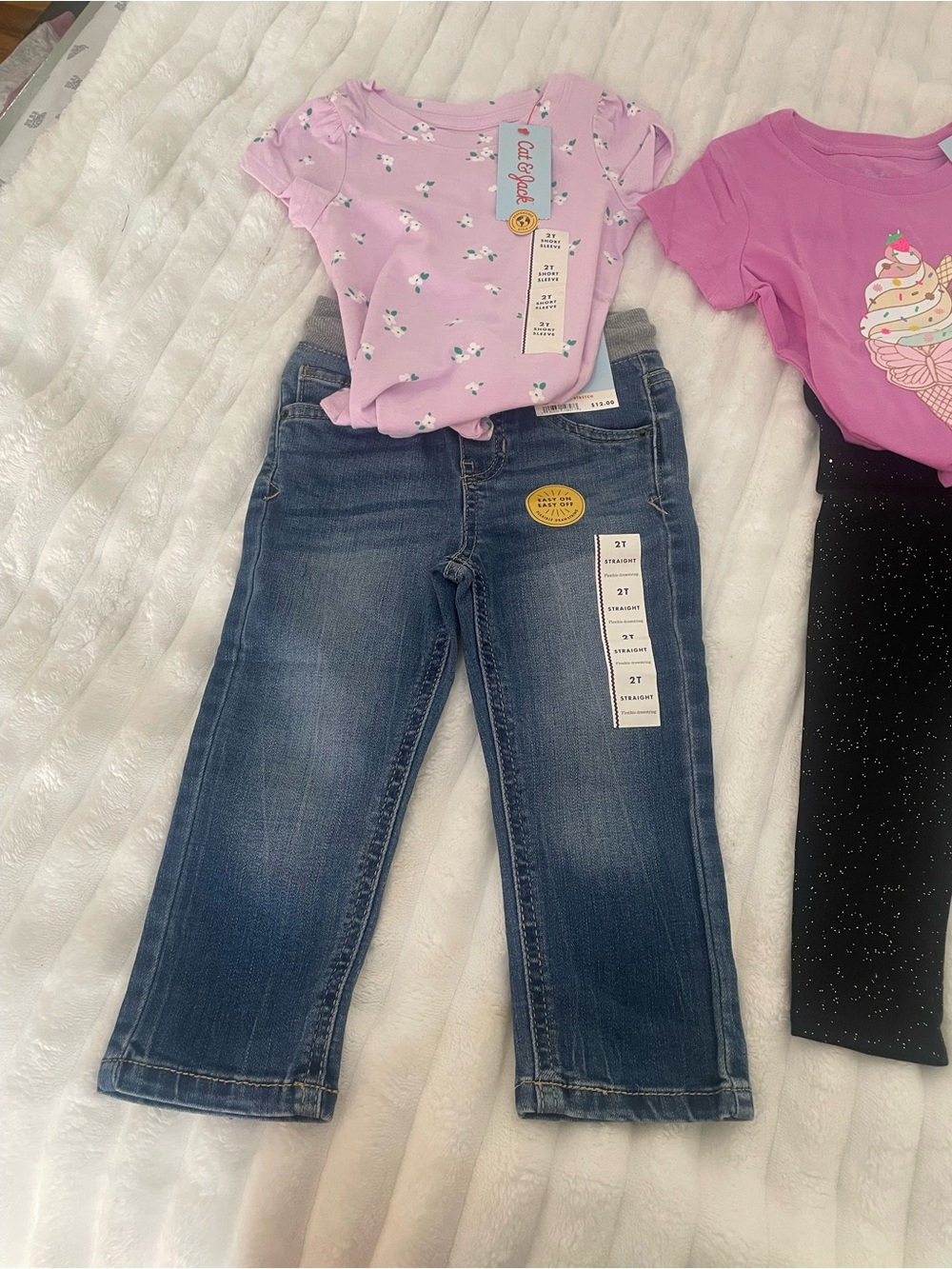 Cat & Jack Girls' Mixed Outfit - Pink Tops, Denim Jeans, Black Sparkle Leggings - Picture 6 of 6